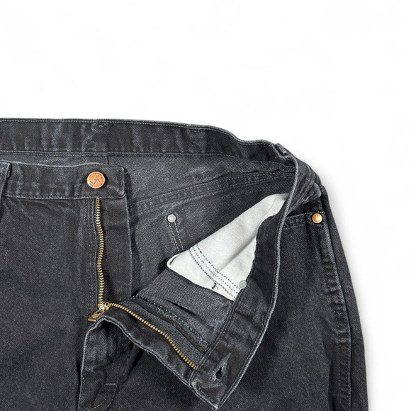 Wrangler Jeans Mens 36x35 Black Straight Leg Workwear Cowboy Cut Cotton Denim - Picture 4 of 9